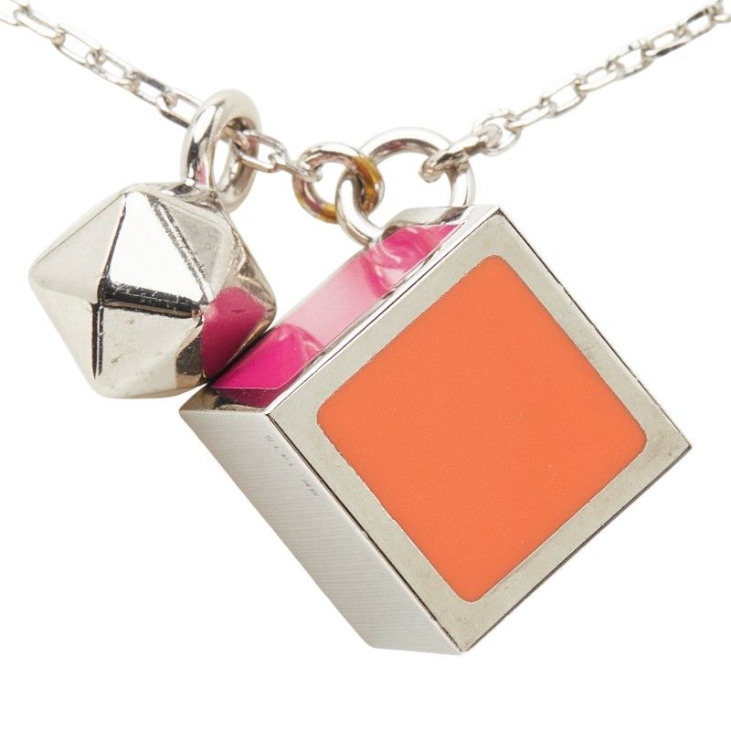 Fendi Logo Cube Necklace Silver Pink Orange Metal — view 2