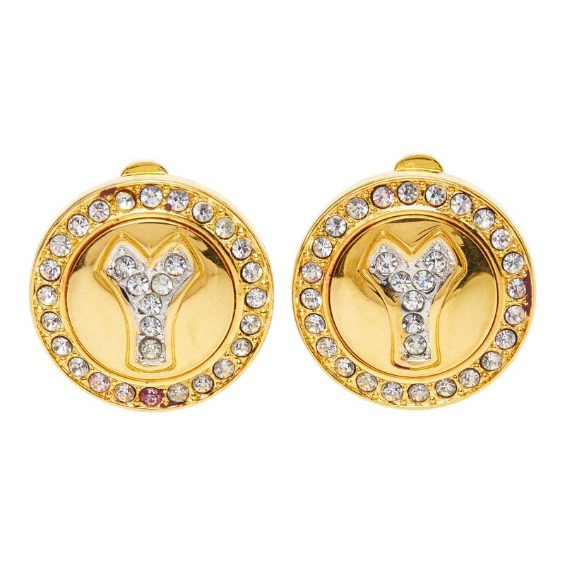 Saint Laurent Logo Earrings Gold Plated Rhinestone — view 2