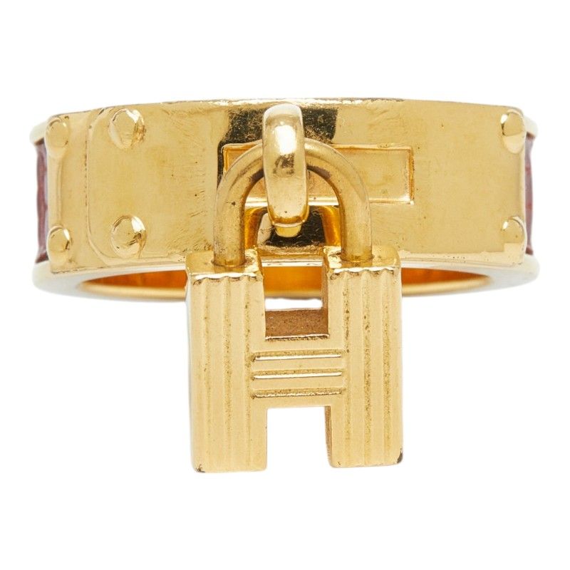 Hermes Kelly Scarf Ring Gold Plated Leather — view 2