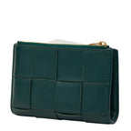Bottega Veneta Maxi Intrecciato Cassette Bifold Wallet Green Leather — view 2