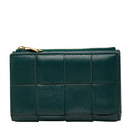 Bottega Veneta Maxi Intrecciato Cassette Bifold Wallet Green Leather
