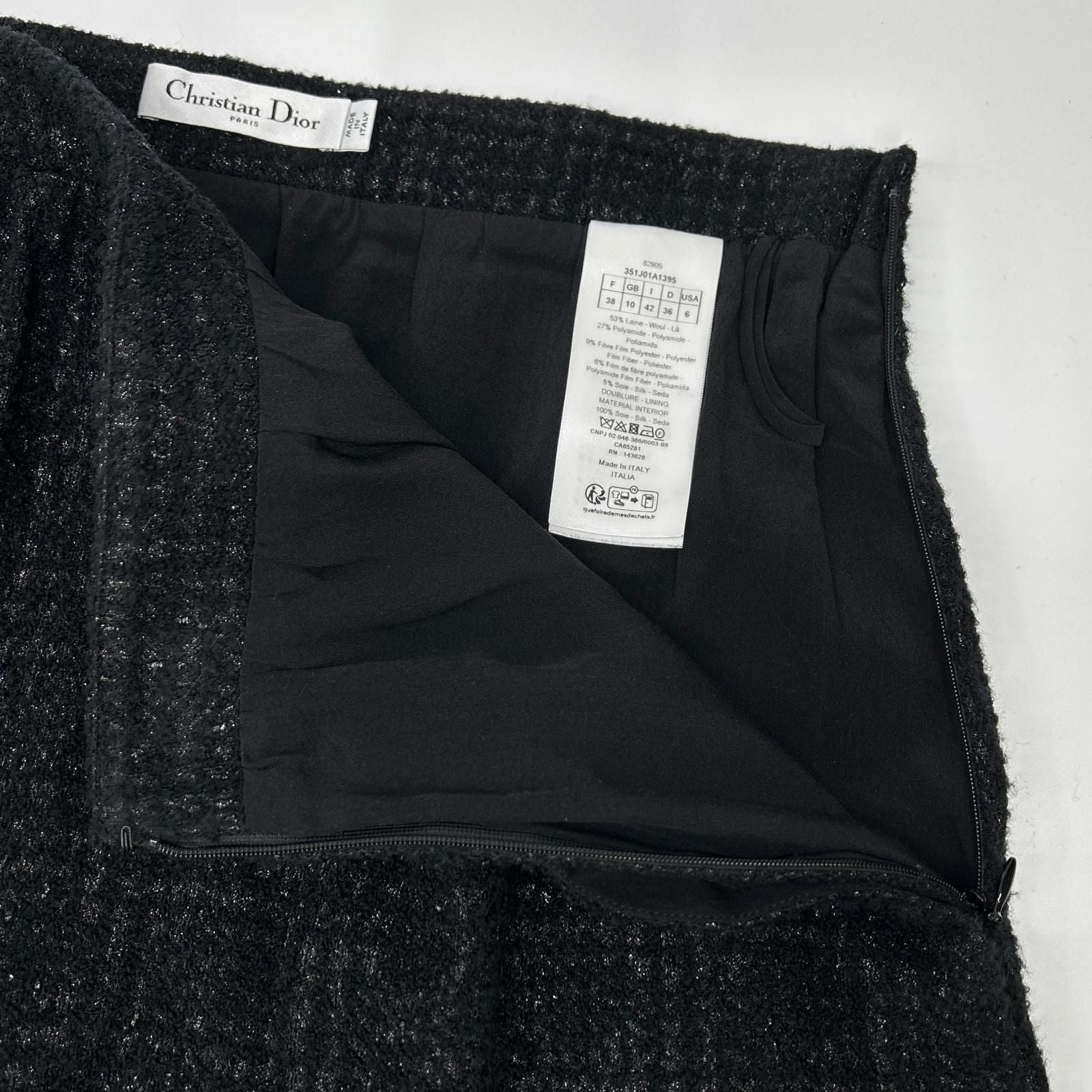 Dior Black Lame Tweed Calf Skirt — view 7