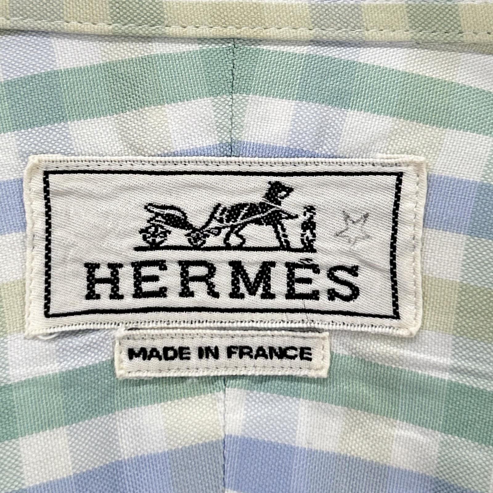 Hermes Long Sleeve Shirt Series Button Green Check — view 4
