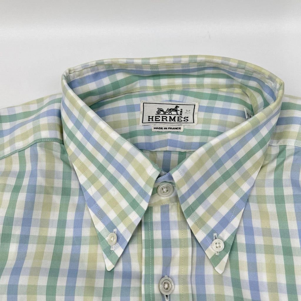 Hermes Long Sleeve Shirt Series Button Green Check — view 7
