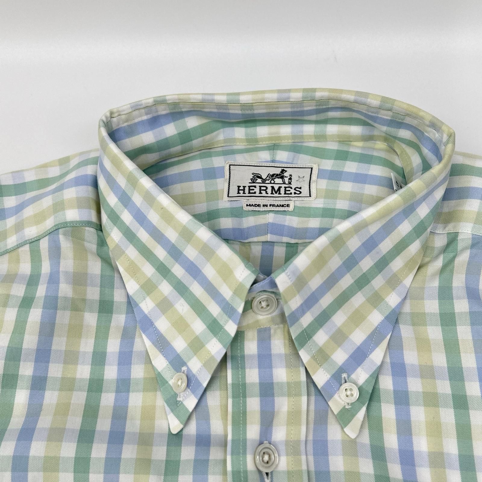 Hermes Long Sleeve Shirt Series Button Green Check — view 7