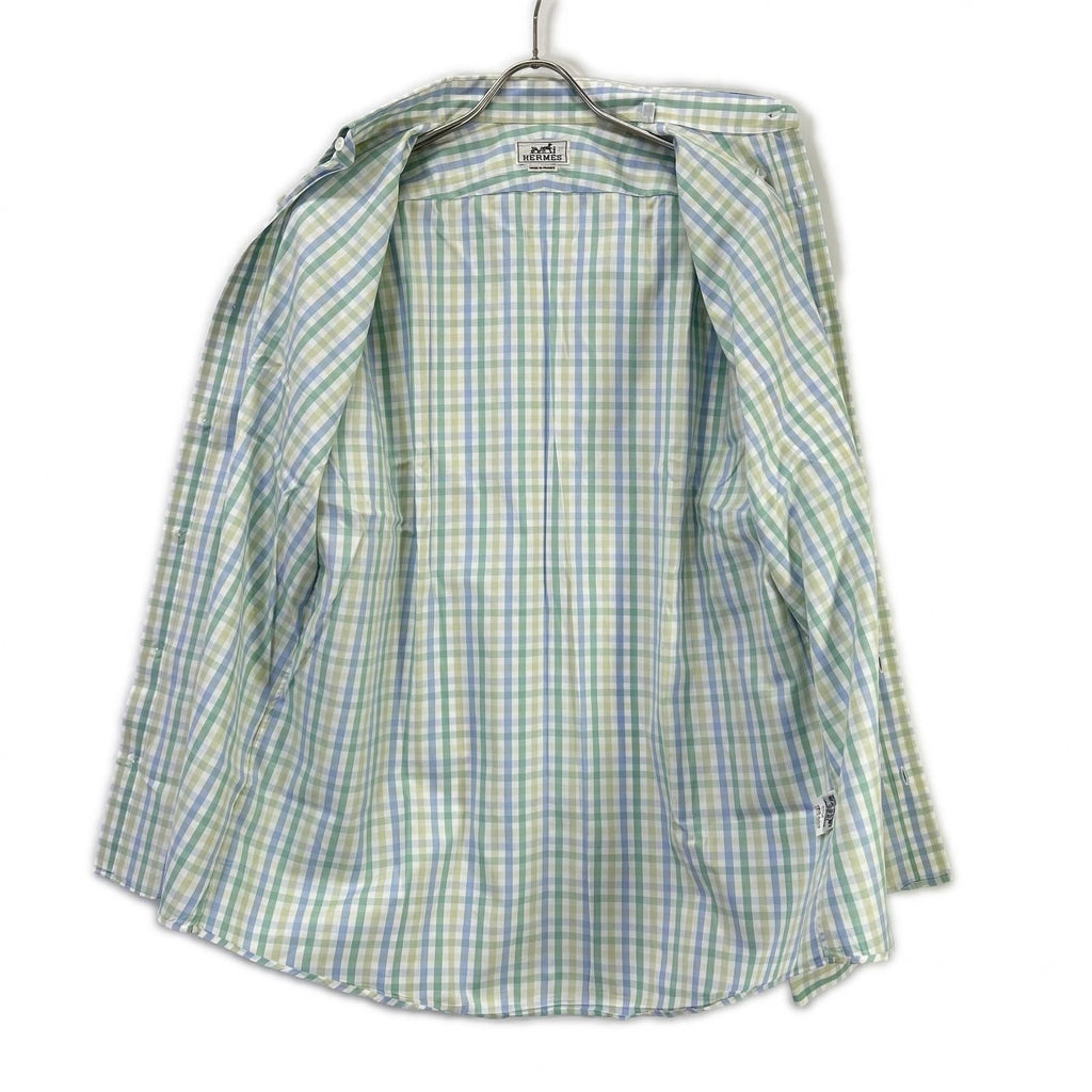 Hermes Long Sleeve Shirt Series Button Green Check — view 3