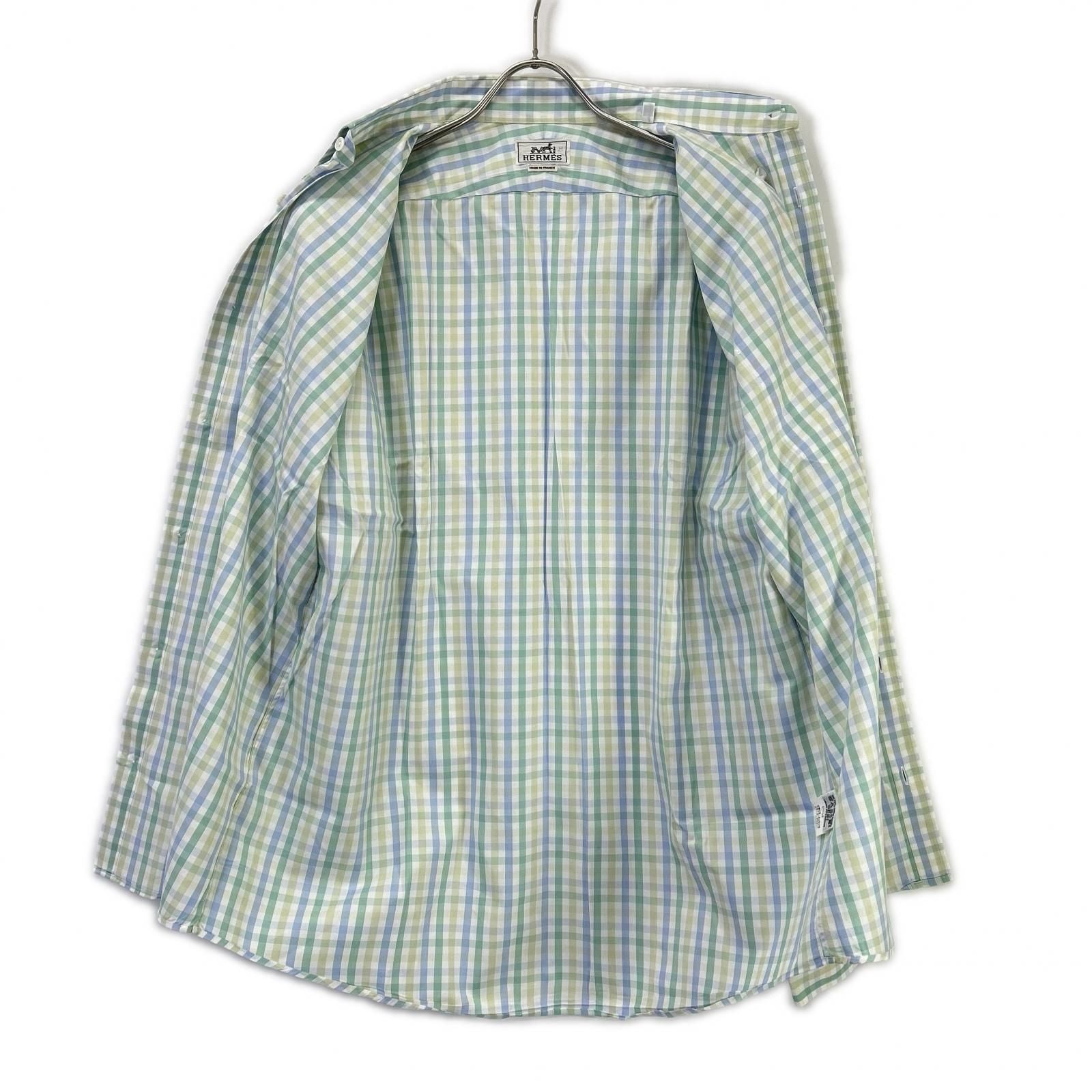 Hermes Long Sleeve Shirt Series Button Green Check — view 3