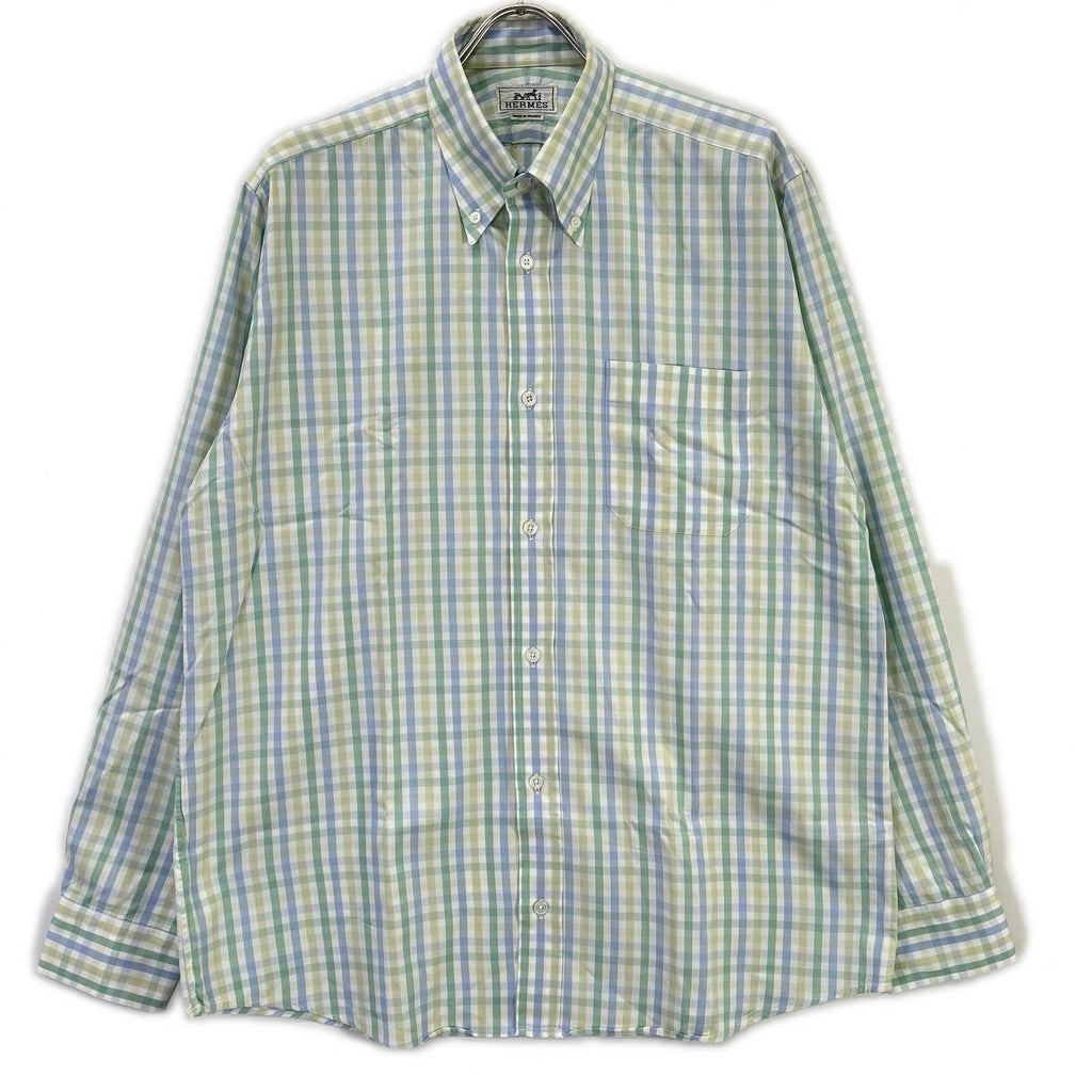Hermes Long Sleeve Shirt Series Button Green Check