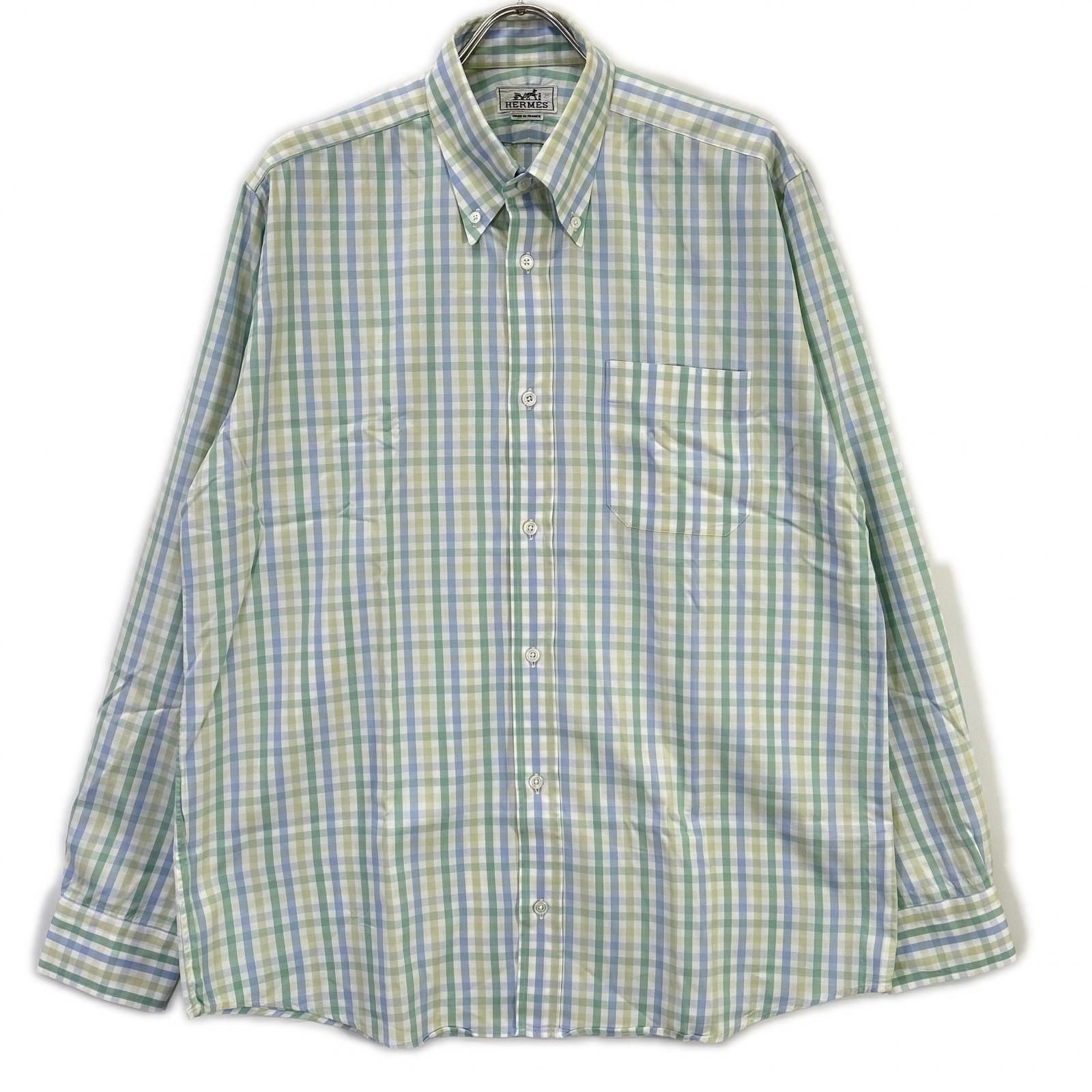 Hermes Long Sleeve Shirt Series Button Green Check