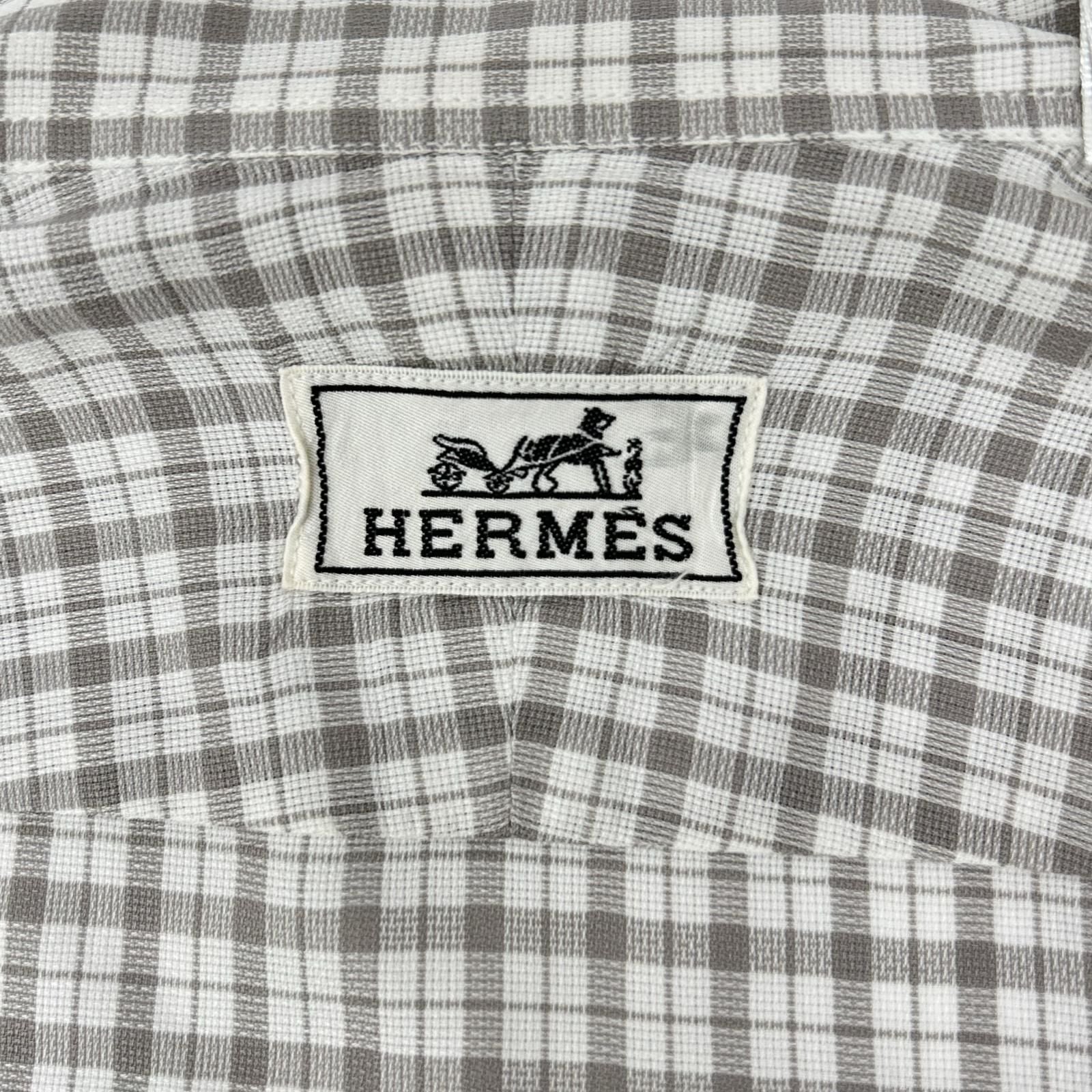 Hermes Long Sleeve Shirt Series Button Gray Check — view 4