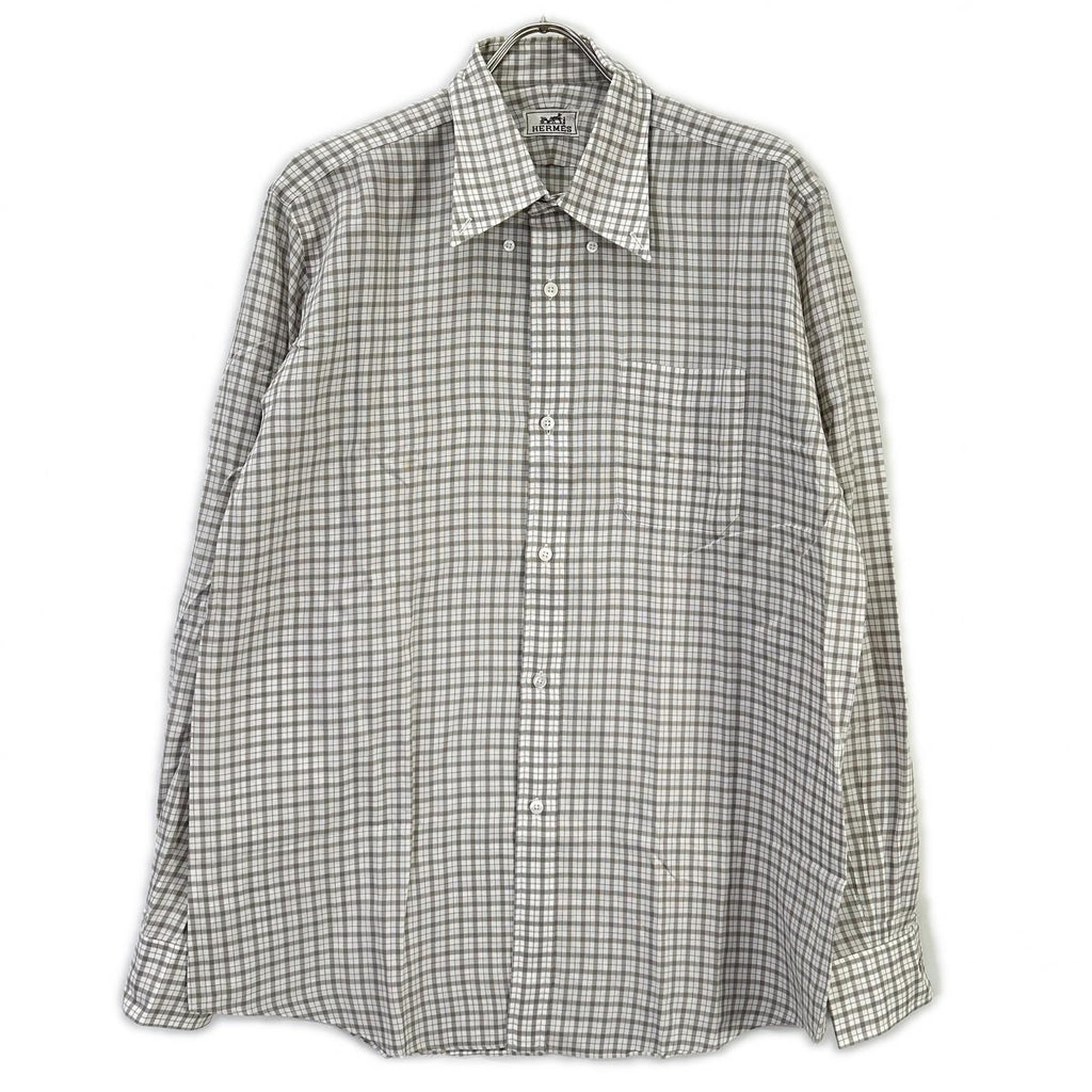 Hermes Long Sleeve Shirt Series Button Gray Check