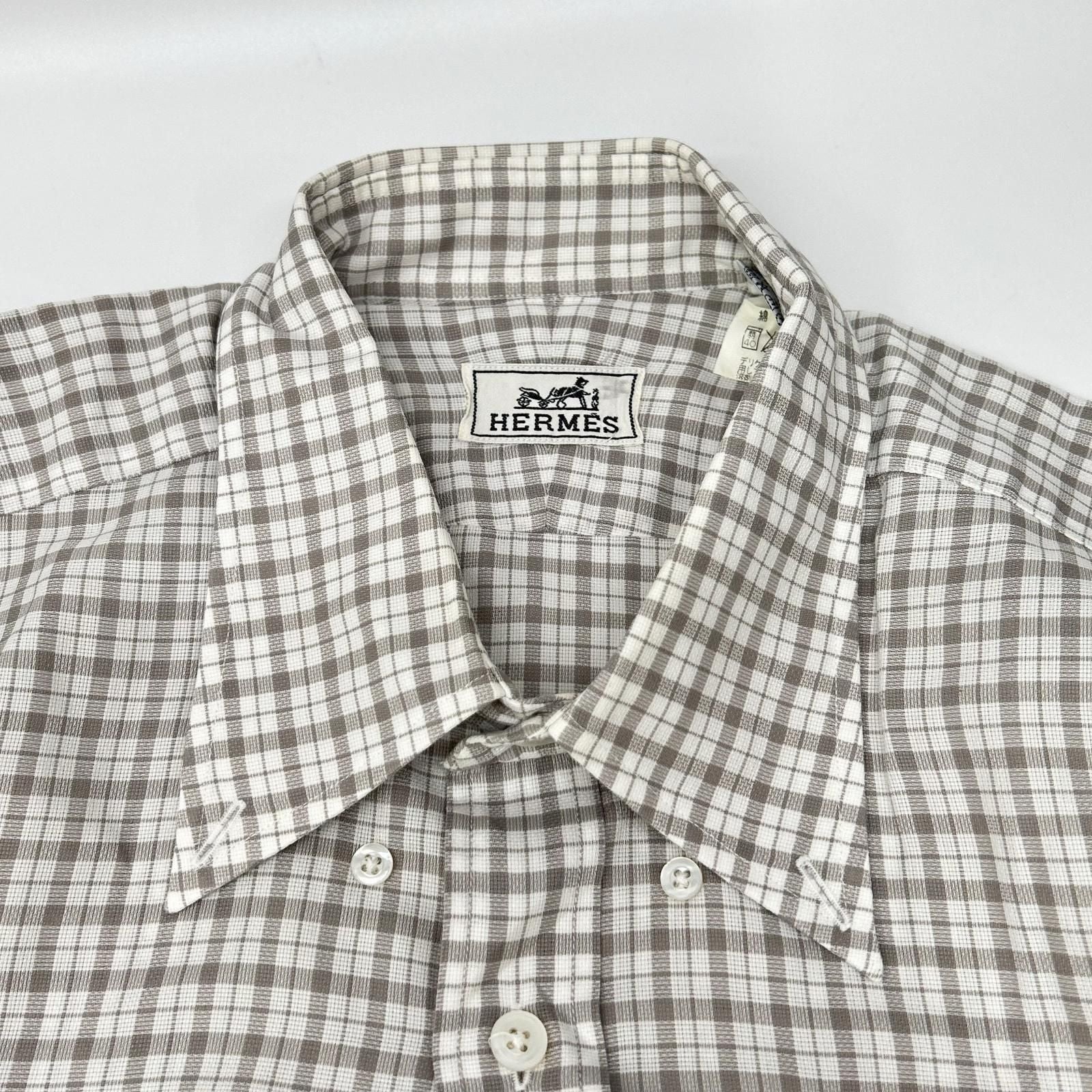 Hermes Long Sleeve Shirt Series Button Gray Check — view 8