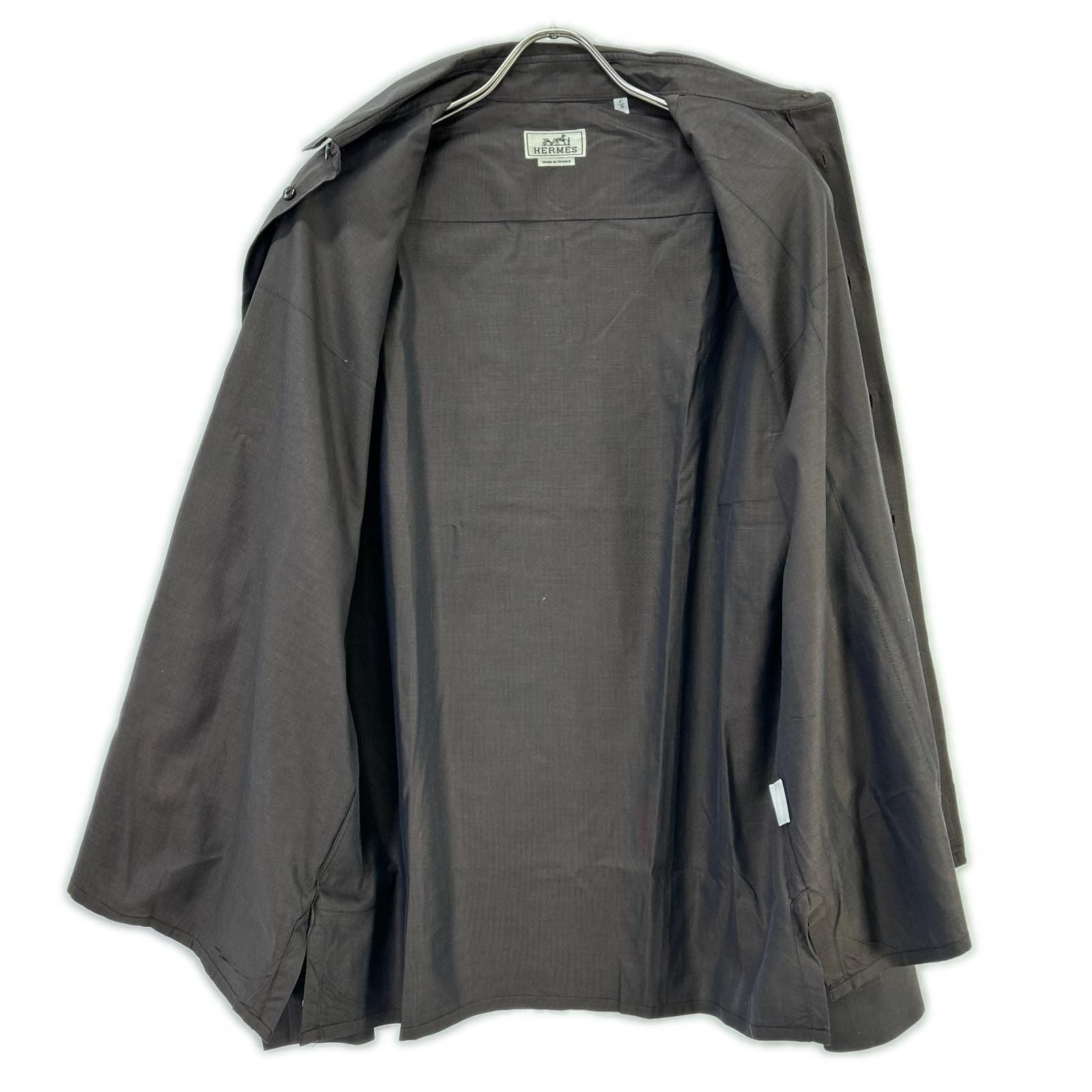 Hermes Long Sleeve Shirt Series Button Brown Stitch — view 3
