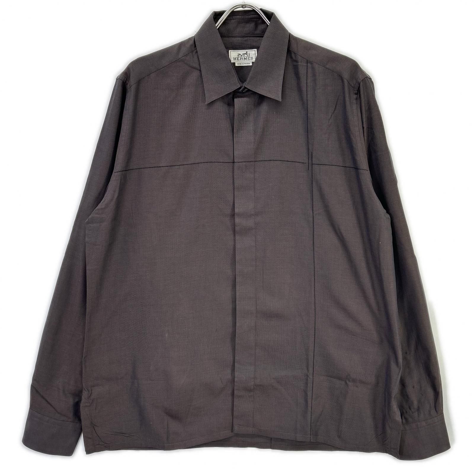 Hermes Long Sleeve Shirt Series Button Brown Stitch