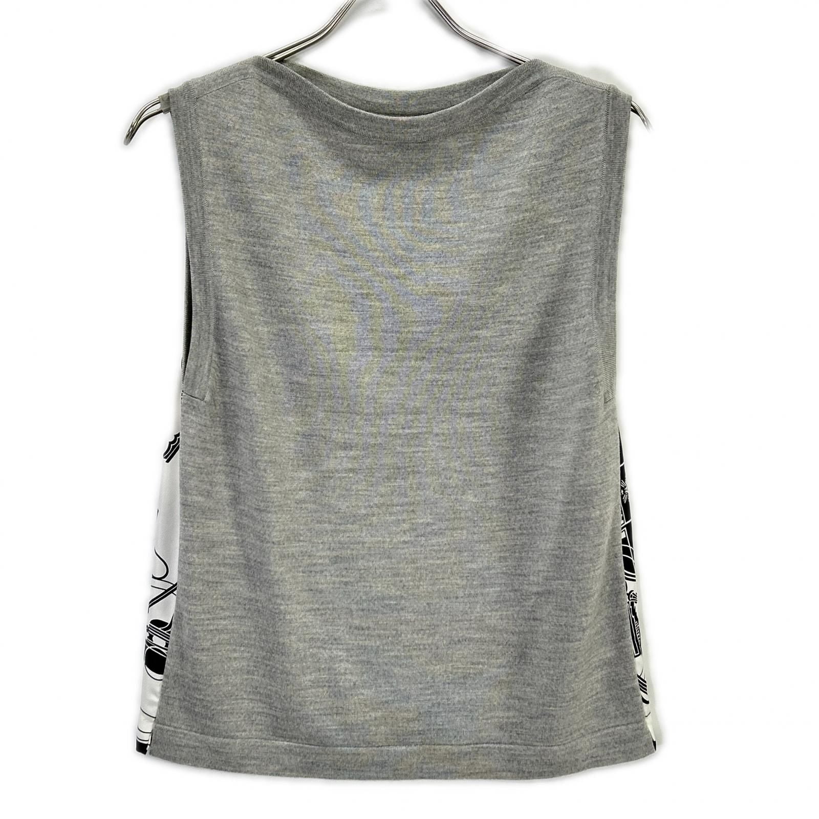 Hermes White Gray Twill Lane Sleeveless Knit 36 Sweater — view 2