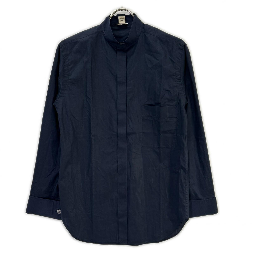 Hermes Navy Cotton Button Bowtie Shirt 38 — view 3