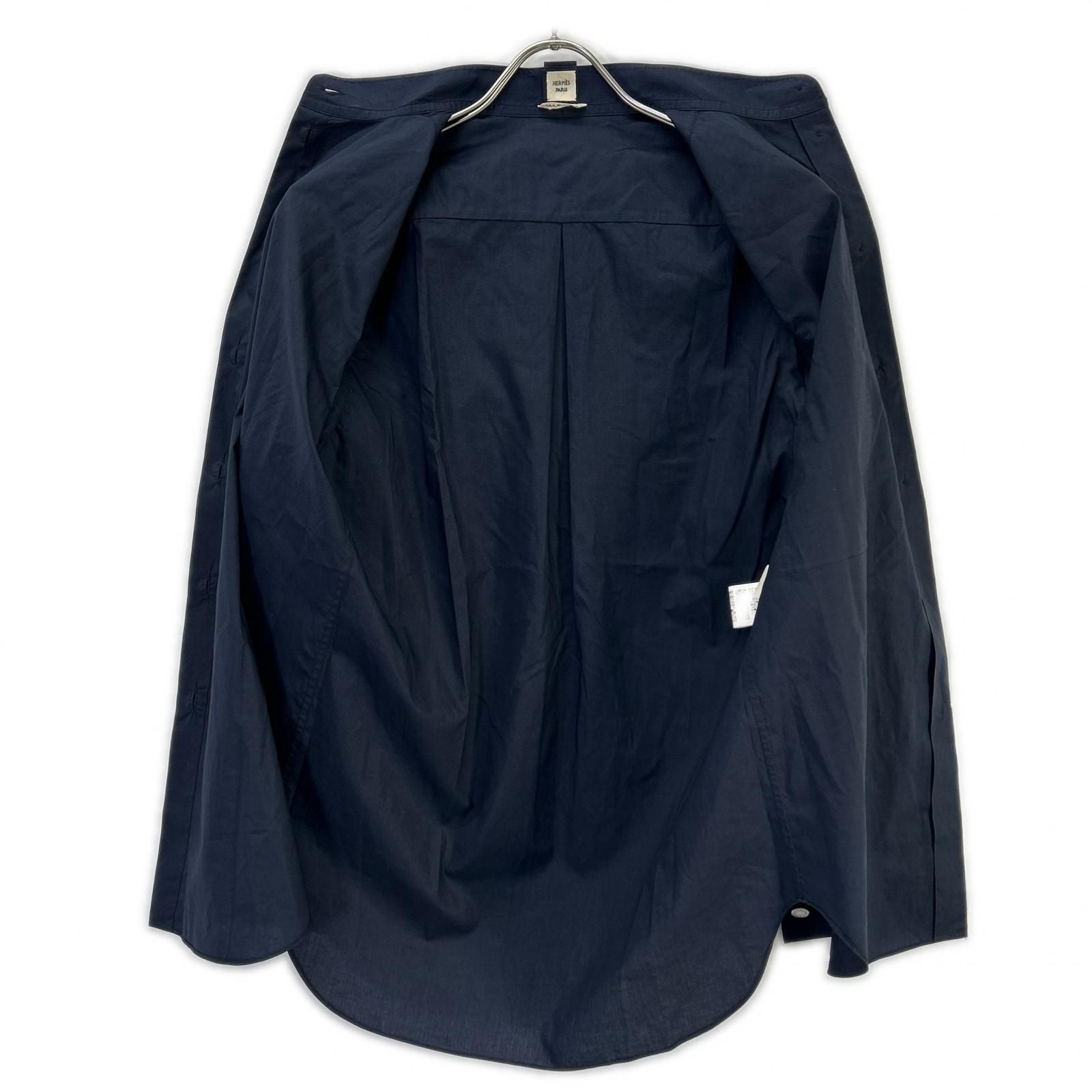 Hermes Navy Cotton Button Bowtie Shirt 38 — view 4