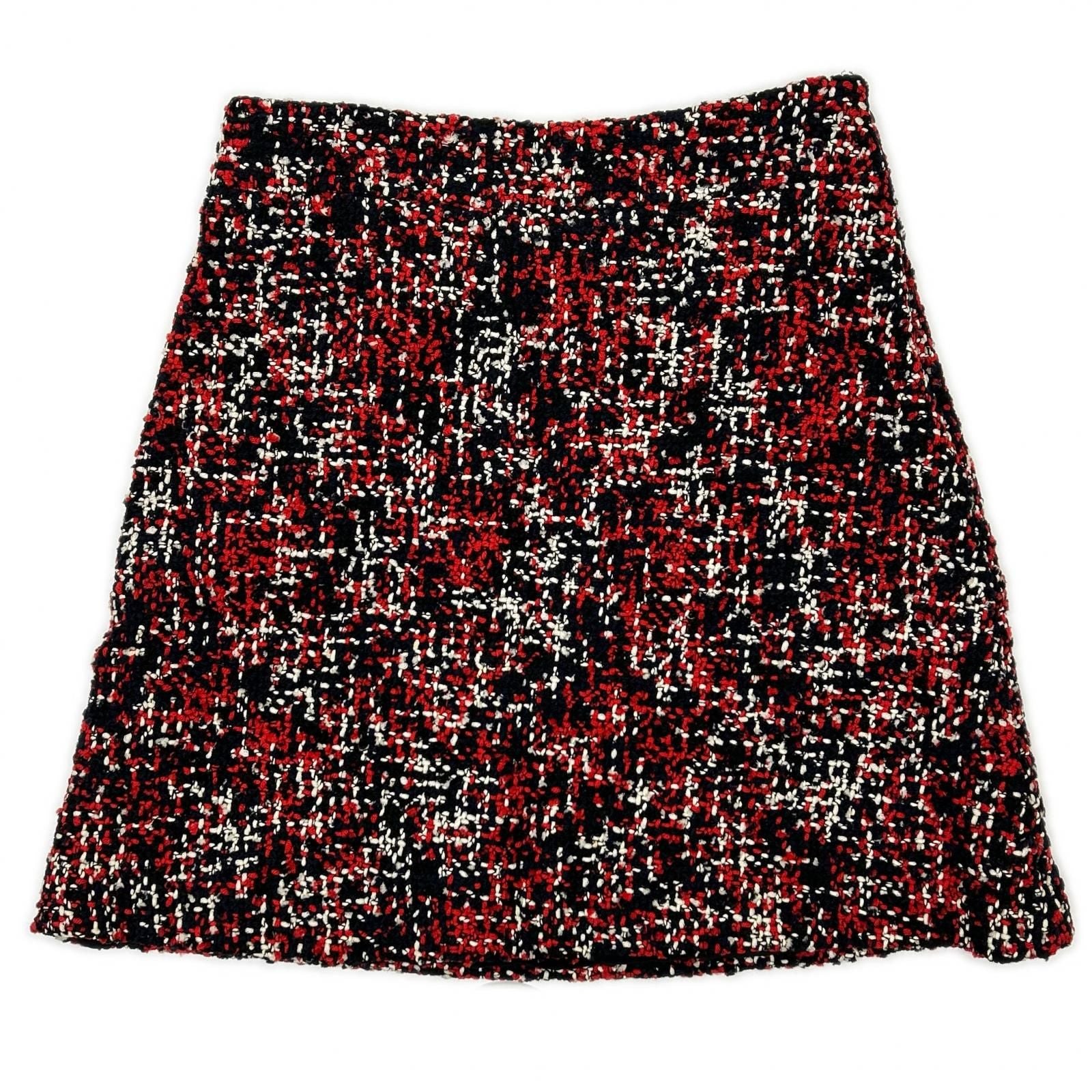 Dior Red Black Wool Tweed Skirt 34