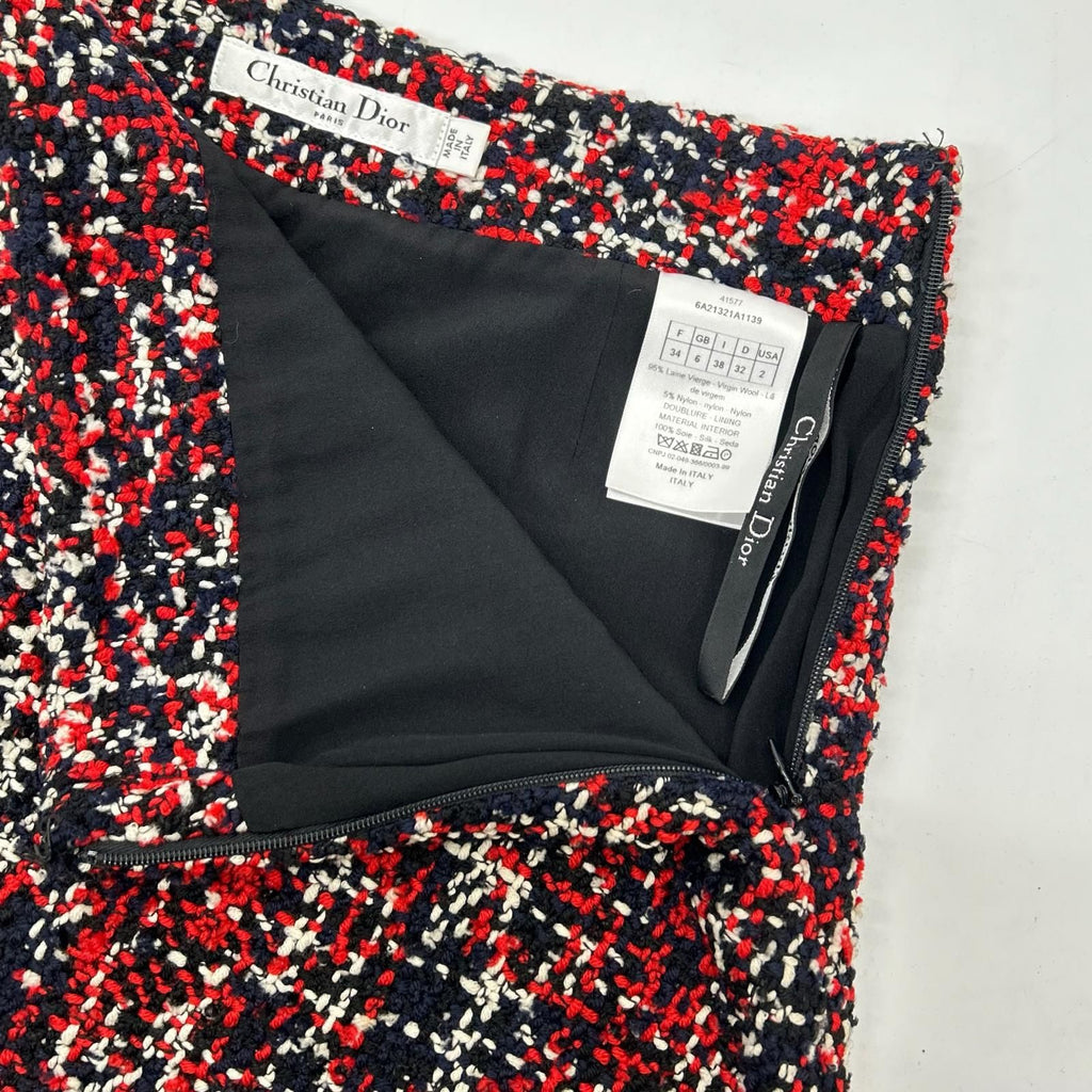 Dior Red Black Wool Tweed Skirt 34 — view 7