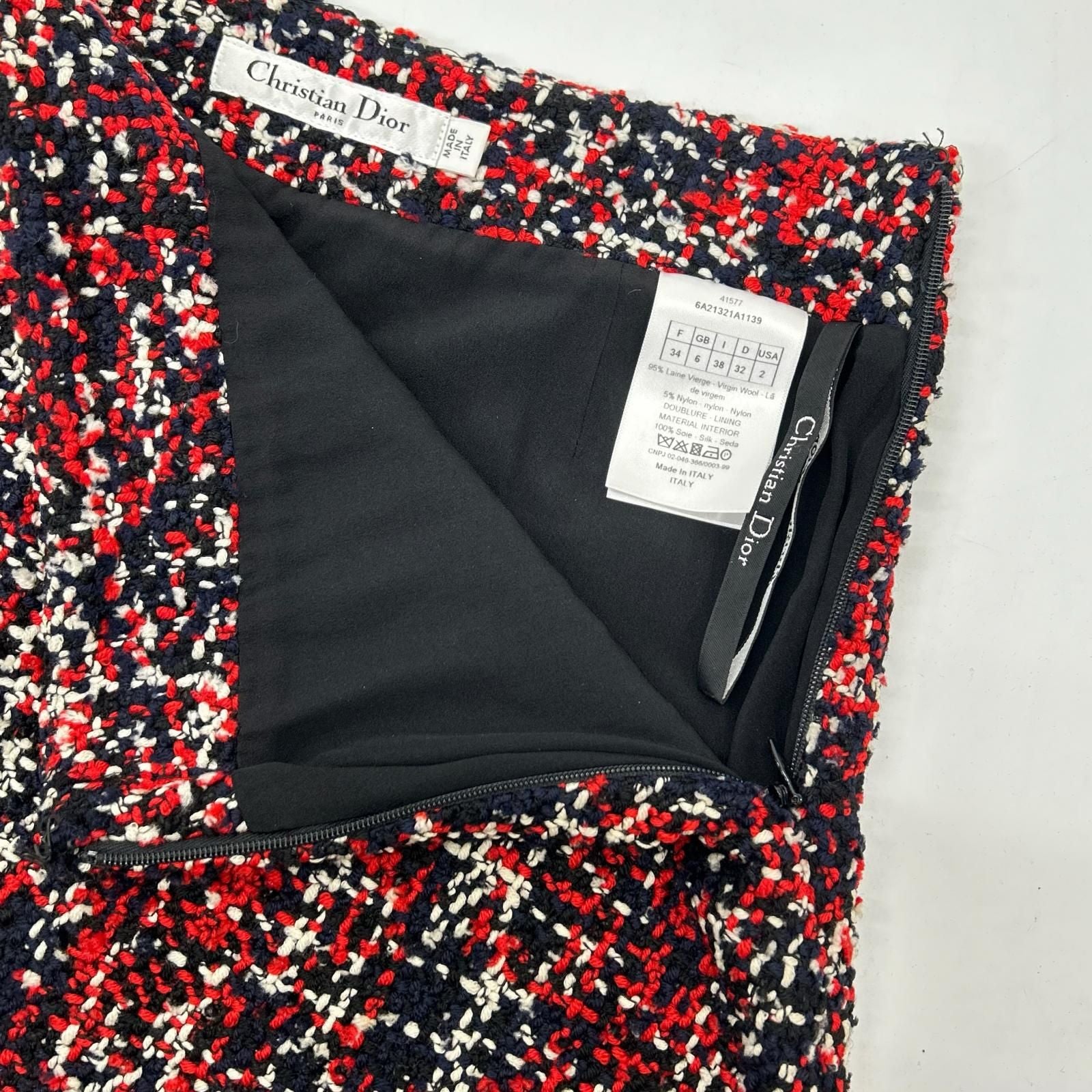 Dior Red Black Wool Tweed Skirt 34 — view 7