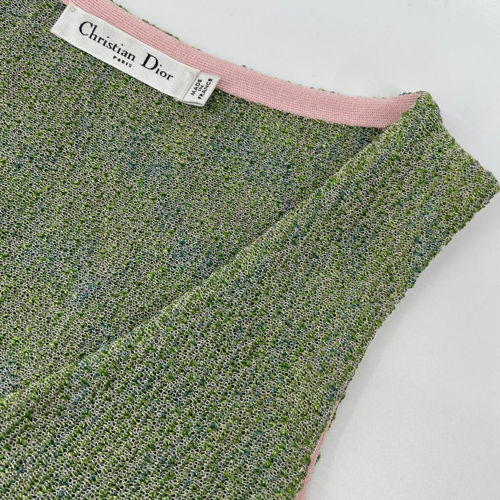 Dior Green Pink Cotton Lame Knit Dress 34 — view 7
