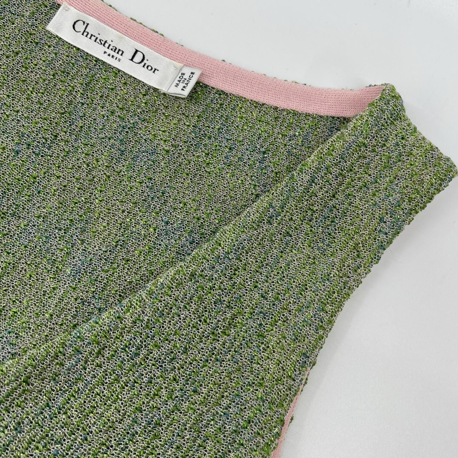 Dior Green Pink Cotton Lame Knit Dress 34 — view 7