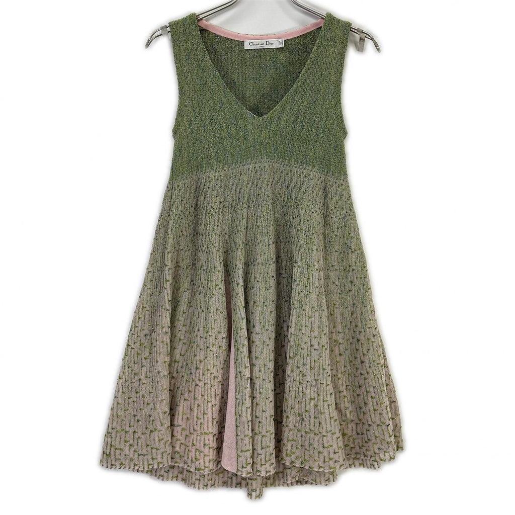 Dior Green Pink Cotton Lame Knit Dress 34 — view 2
