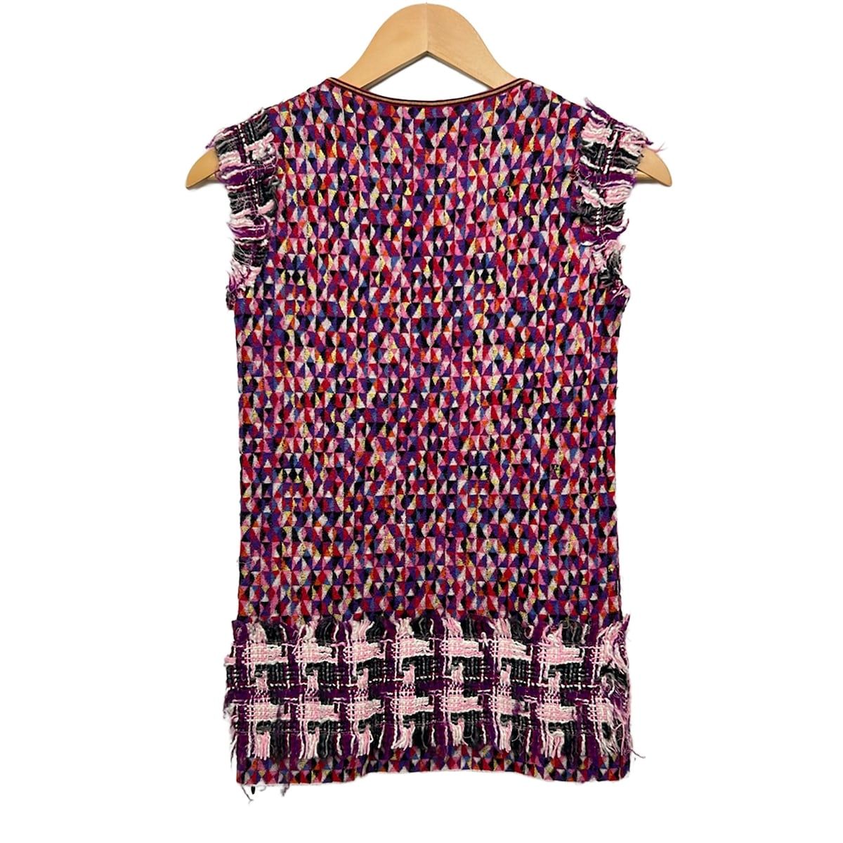 Chanel Tunic 38 M Pink Black Multi Crew Neck Sleeveless Cashmere Blend Knit — view 2