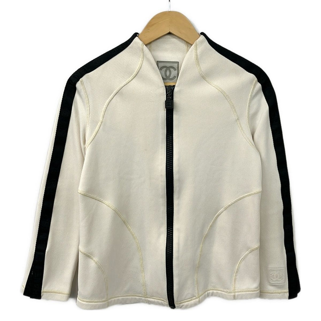 Chanel Jersey 40 M Sports Line Ivory Black Identification T-Shirt