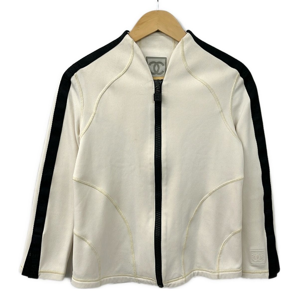 Chanel Jersey 40 M Sports Line Ivory Black Identification T-Shirt