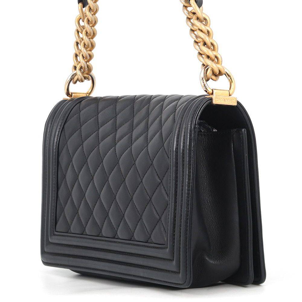Chanel Chain Shoulder Bag CC Logo Boy Lambskin Black — view 2