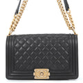 Chanel Chain Shoulder Bag CC Logo Boy Lambskin Black