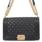 Chanel Chain Shoulder Bag CC Logo Boy Lambskin Black