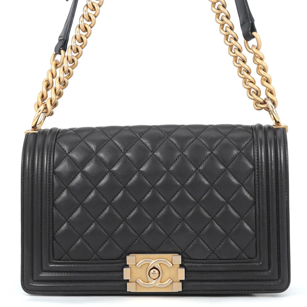 Chanel Chain Shoulder Bag CC Logo Boy Lambskin Black