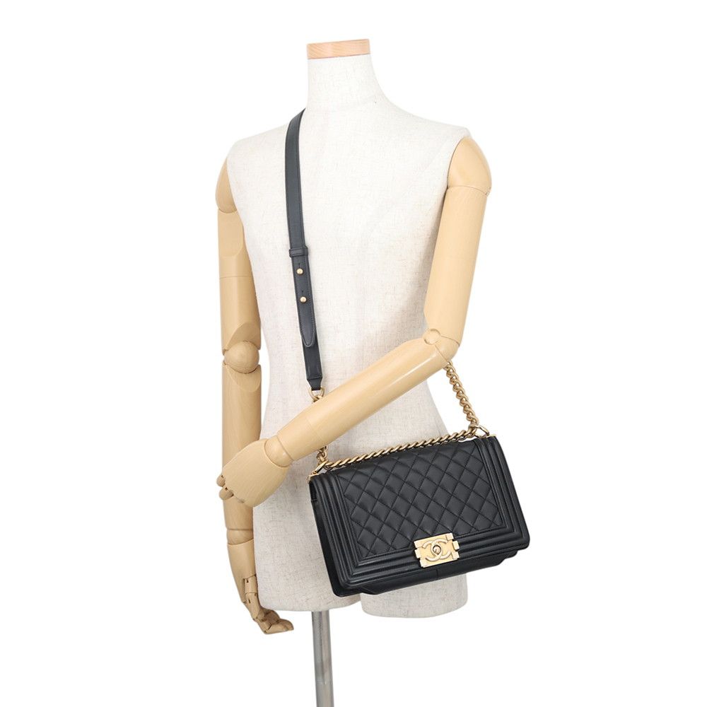 Chanel Chain Shoulder Bag CC Logo Boy Lambskin Black — view 5