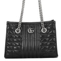 Gucci Tote Bag GG Marmont Chain Leather Black