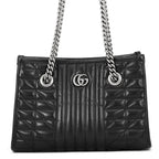 Gucci Tote Bag GG Marmont Chain Leather Black