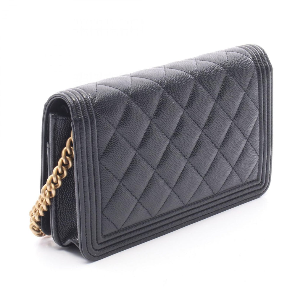 Chanel Shoulder Bag Boy Quilted Black Caviar Leather Boy Chain Wallet — view 2