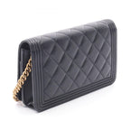 Chanel Shoulder Bag Boy Quilted Black Caviar Leather Boy Chain Wallet — view 2