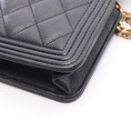 Chanel Shoulder Bag Boy Quilted Black Caviar Leather Boy Chain Wallet — view 8