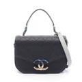 Chanel Shoulder Bag Quilted Half Coco Black Caviar Leather 2-Way Chain