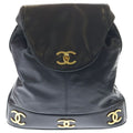 Chanel Vintage Triple CC Logo GD Backpack Black Gold