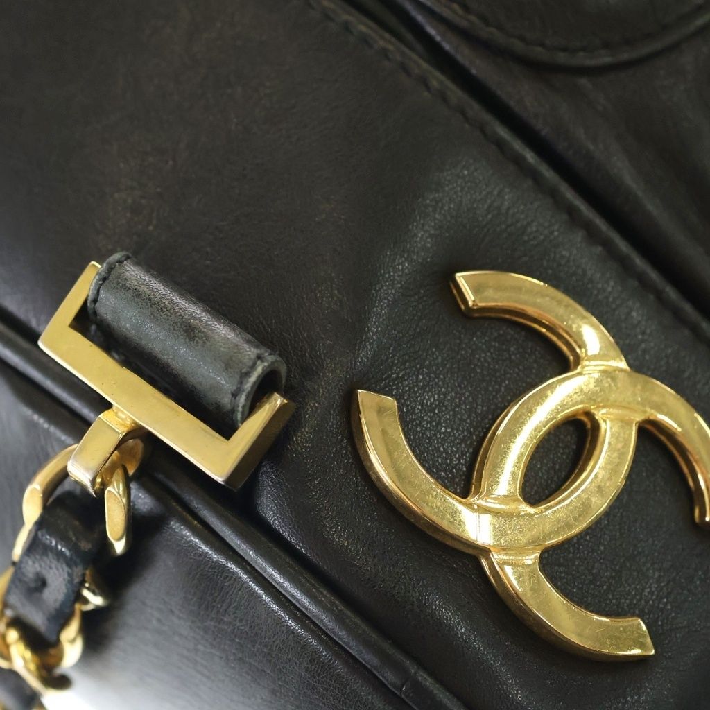 Chanel Vintage Triple CC Logo GD Backpack Black Gold — view 8