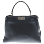 Fendi Peekaboo Regular Selleria Leather 2-Way Shoulder Bag Black