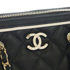 Chanel Quilted Boston Shoulder Bag Chain Black White Lambskin Gold — view 6