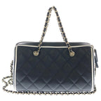 Chanel Quilted Boston Shoulder Bag Chain Black White Lambskin Gold — view 2