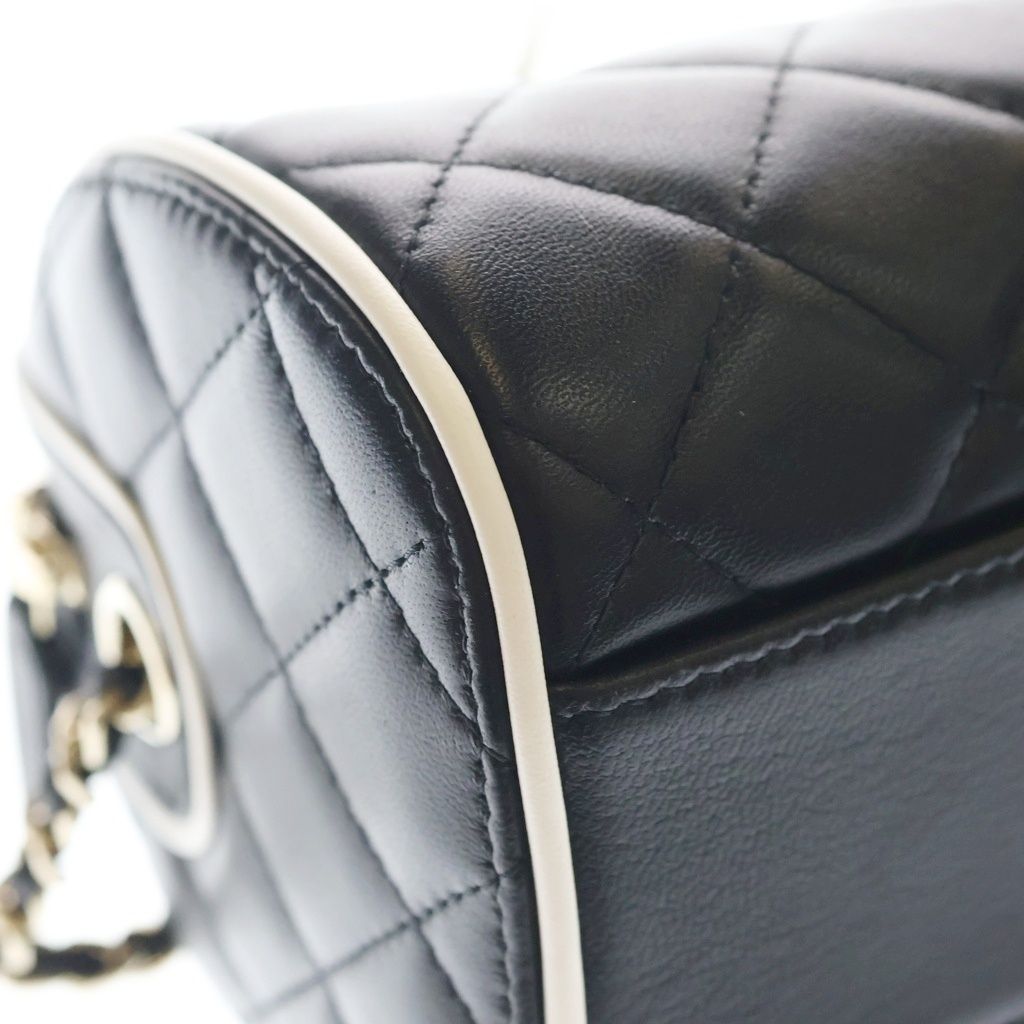 Chanel Quilted Boston Shoulder Bag Chain Black White Lambskin Gold — view 5