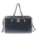 Chanel Quilted Boston Shoulder Bag Chain Black White Lambskin Gold