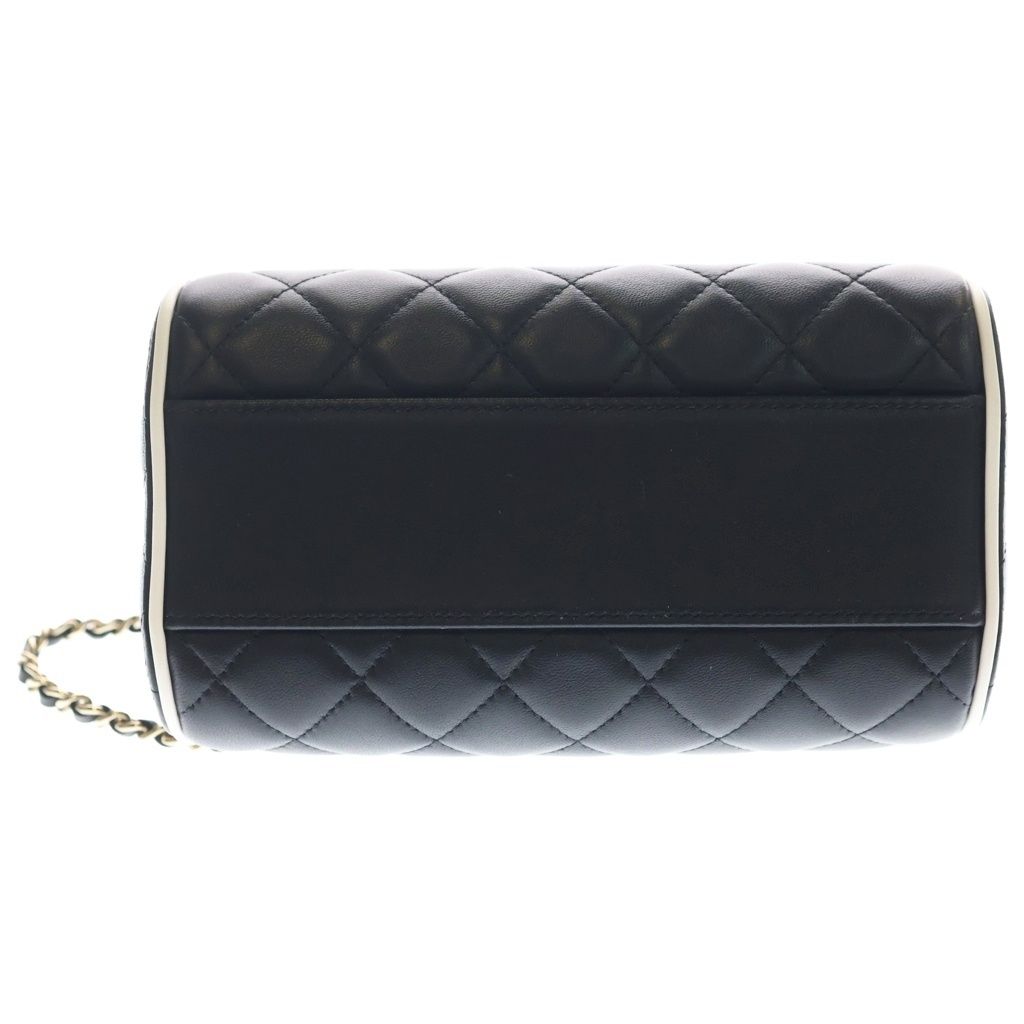 Chanel Quilted Boston Shoulder Bag Chain Black White Lambskin Gold — view 4