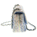 Chanel Mini Quilted Chain Shoulder Bag Back Single Flap Denim Multicolor Navy — view 3